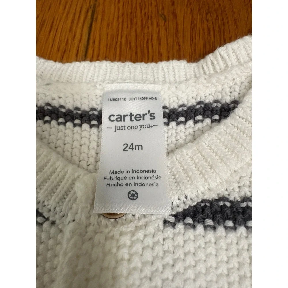 Carters Just One You Baby Boy Girl White Blue Striped Knit Romper 24M 1U805110